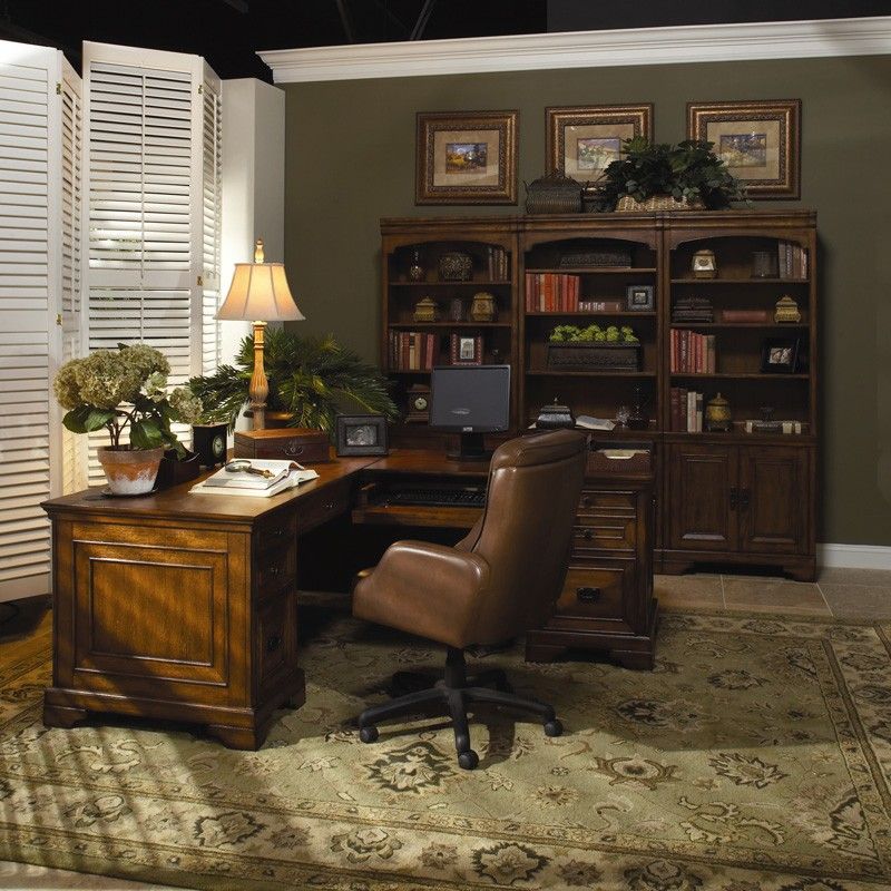 OLD WORLD EXECUTIVE HOME OFFICE L SHAPED DESK FURNITURE  