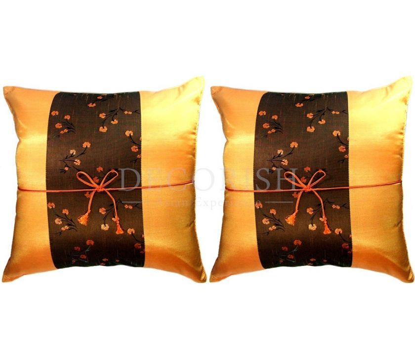 ORANGE FLORAL SILK SOFA COUCH DECORATIVE PILLOW CASES  