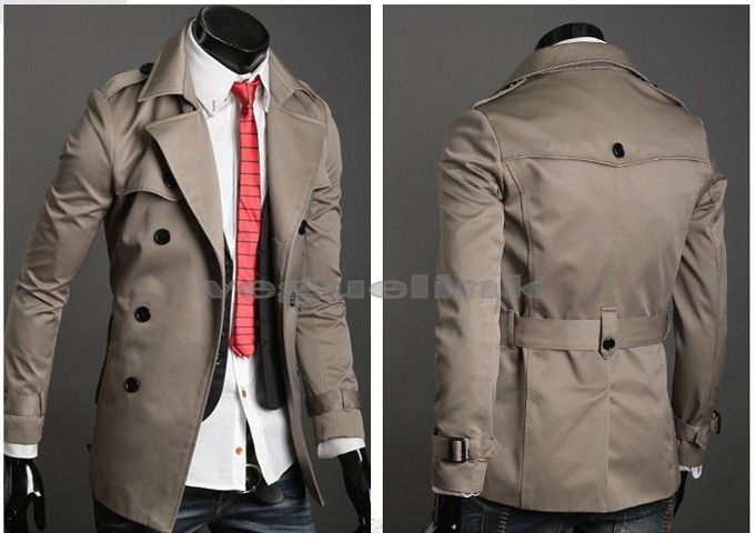 Good Mens Stylish Double Breasted Long Trench Coat Jacket 2Color 4size 