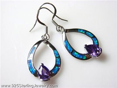 BLUE FIRE OPAL AMETHYST .925 SILVER EARRINGS (9027)  