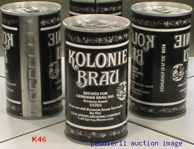 KOLONIE BRAU BEER S/S CAN GEMEINDE AMANA IOWA #K46bo  