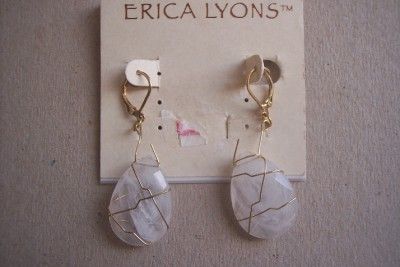 Erica Lyons Dangling White Stone and Gold Wire Earrings  