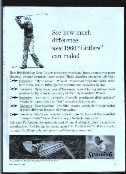 SPALDING 1960 GENE LITTLER Golf Clubs advertisement ad  