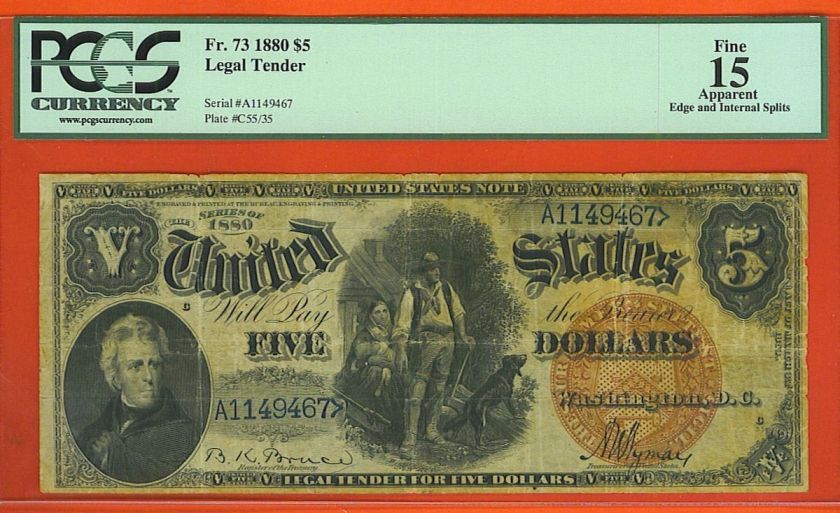 1880 WOODCHOPPER Legal Tender SCARCE CERTIFIED U.S. NOTE  