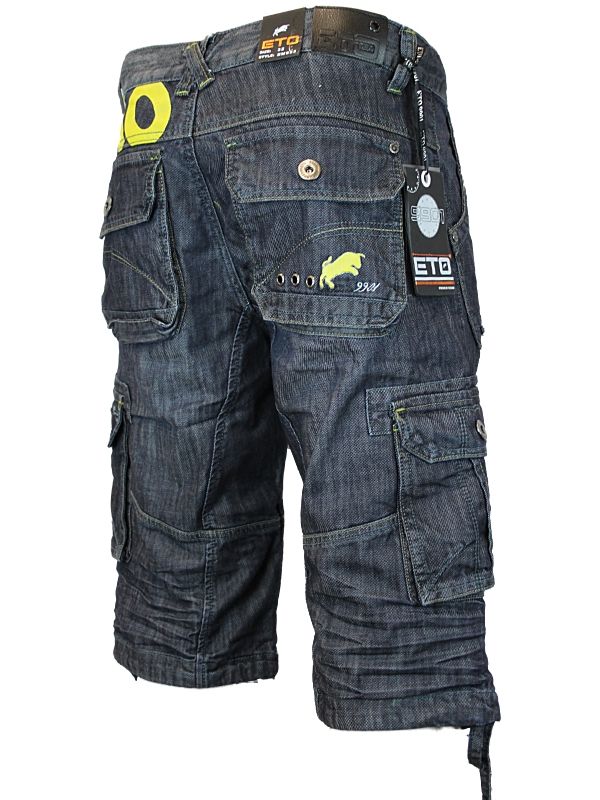 NEW MENS BLUE ETO JEANS EMS83 DESIGNER BRANDED DENIM CARGO SHORTS ALL 