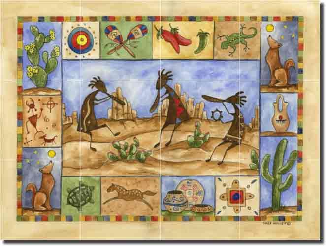 Mullen Kokopelli Southwest Art Ceramic Tile Mural  