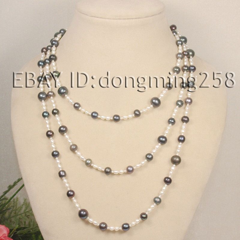 4MM WHITE 8 9MM BLACK AKOYA PEARL NECKLACE 60 120  