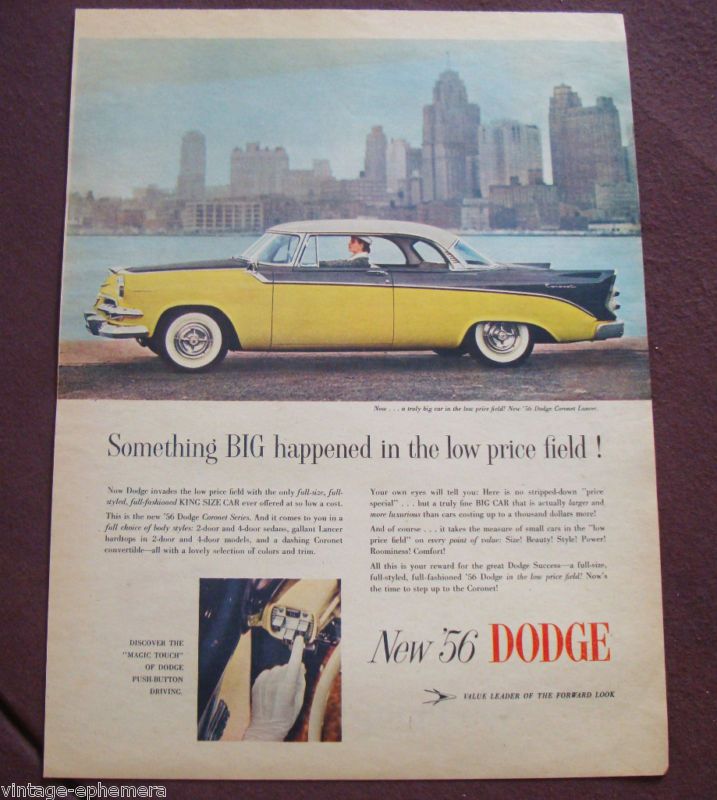 1956 CANADIAN DODGE CAR AD CORONET LANCER PUSH BUTTON  