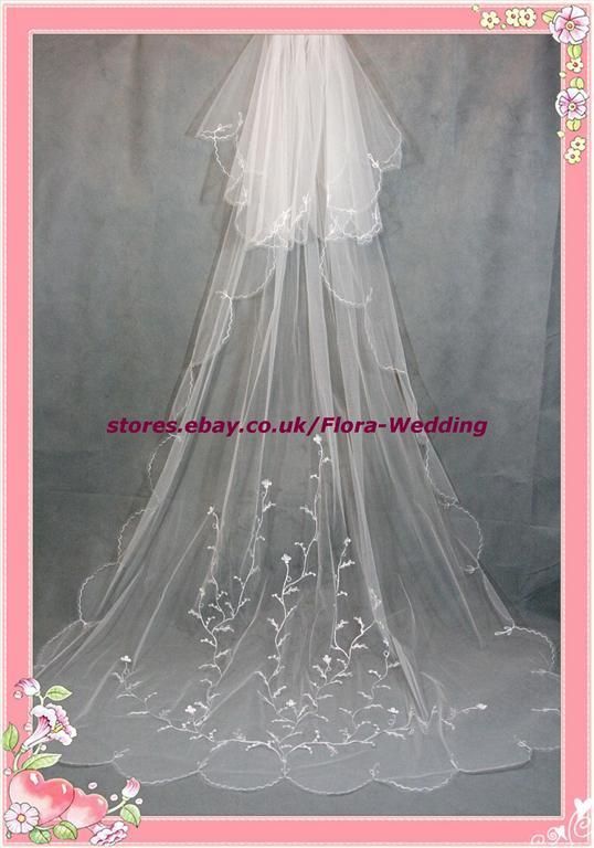 TIER CHAPEL/CATHEDRAL LONG TRAILING BRIDAL WEDDING VEIL,EMBROIDERY 