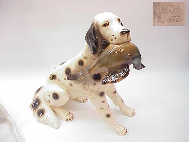 VINTAGE KERAMOS E&R DOG FIGURINE~SPANIEL w PHEASANT BIG  