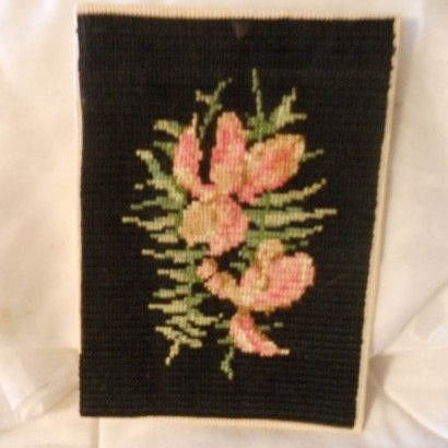 VINTAGE NEEDLE POINT SAMPLER FLORAL UNFRAMED  