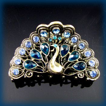   SHIPPING 1pc rhinestone crystal Antiqued peacock hair claw clip  