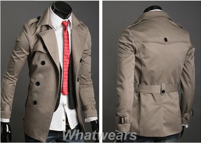   Wool Double Breasted Cowl Collar Trench Coat Khaki M ~XXL Z12  