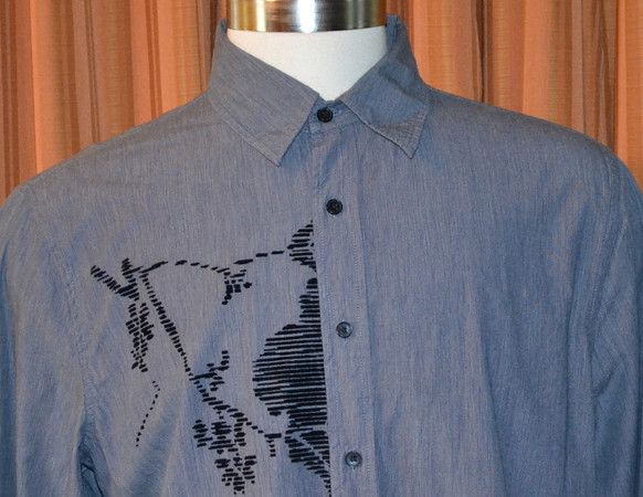   LONG SLEEVE BLUE BLACK BUTTON DOWN CASUAL MODERN SHIRT MENS XL  