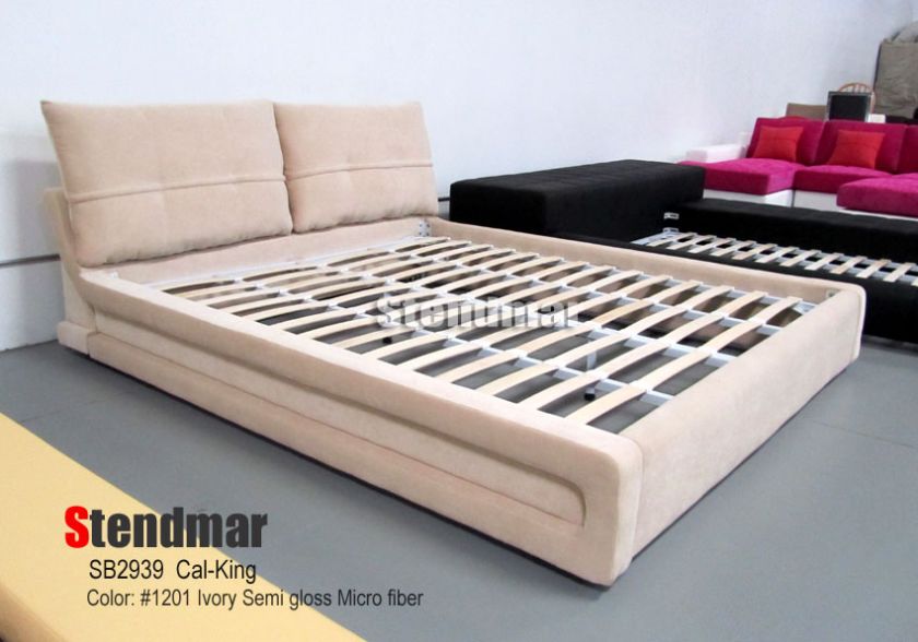 CAL KING MODERN IVORY MICROFIBER PLATFORM BED SB2939  