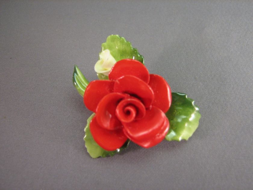 FREE SHIP USA Red Rose Flower Brooch CARA China Staffordshire Made 