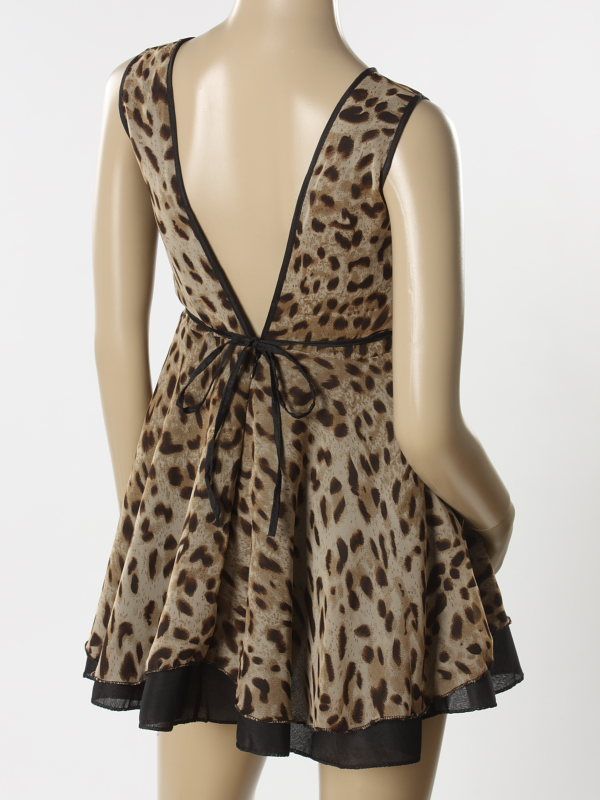 SEXY LEOPARD CHIFFON TANK DRESS BACK V CUT SZ S 1015  