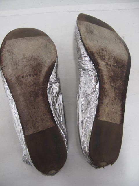 Lanvin Silver Metallic Foil Leather Ballet Flats 37  