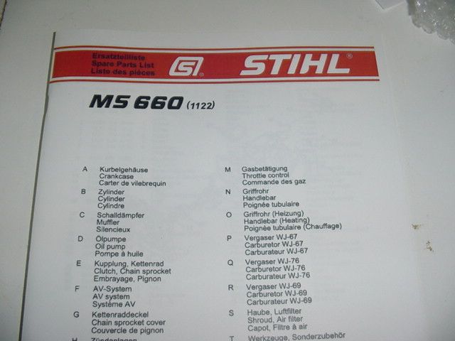 STIHL CHAINSAW MS660 PARTS LIST MANUAL  
