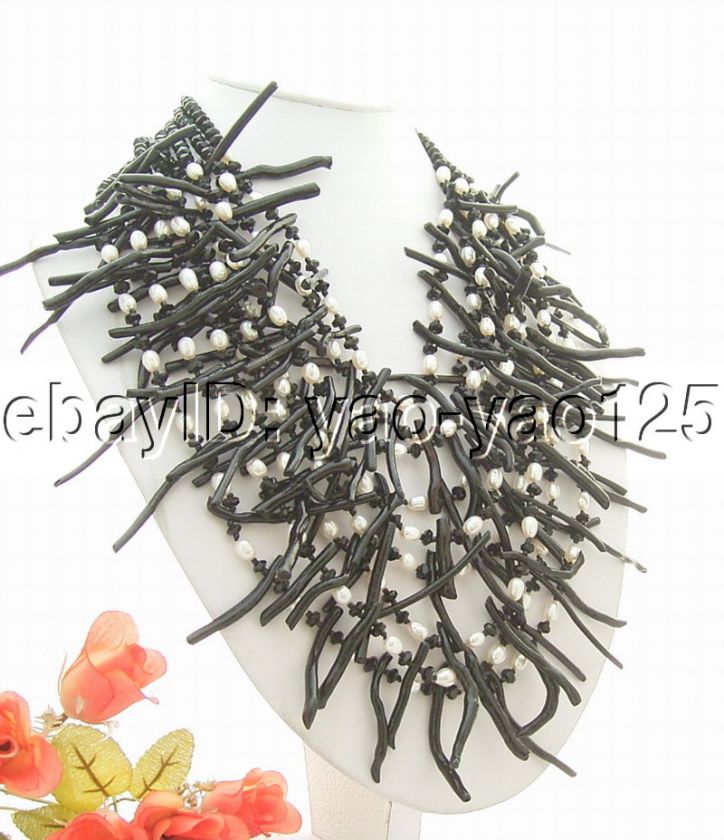 Charming 9Strds Pearl&Black Carol&Crystal Necklace  