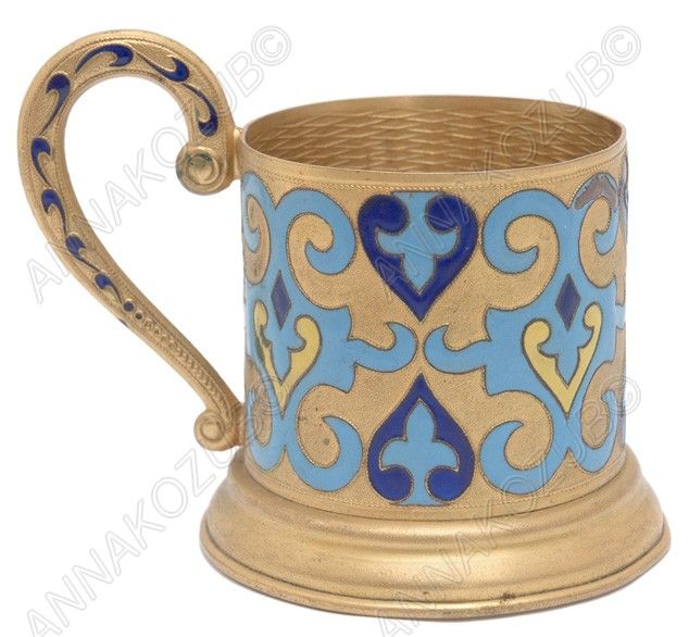 OLD RUSSIAN Soviet TEA GLASS Cup HOLDER Bronze Enamel  