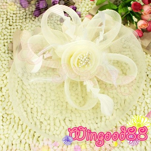 Lady Cocktail Feather Veil Hat Hair Clip Bow Fascinator  