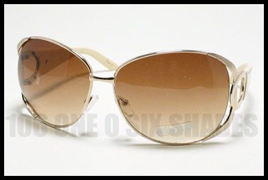 WOMENS Round Designers Fashion Sunglasses Metal Rim GOLD BEIGE 