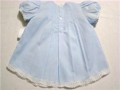 HAND~EMBROIDERED 0 3 BLUE BATISTE 2PC LACE DRESS~#6564  