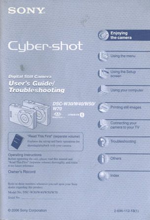   DSC W30 W40 W50 W70 Digital Still Camera Users Guide English  