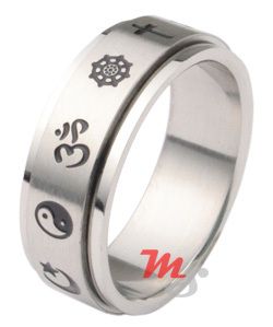 Ohm Om Yin Yang Religious Coexist Spinner Ring Size 5  