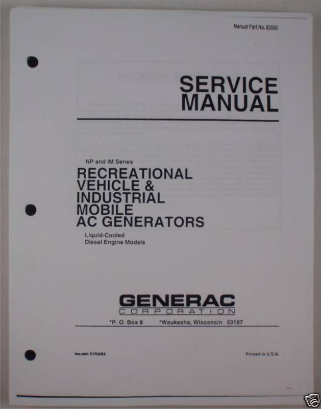 Generac Generator Service Manual NP & IM Series 85680  