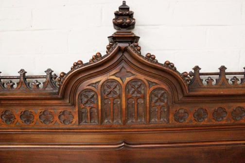 French Gothic Bed Solid Walnut 19th Century  