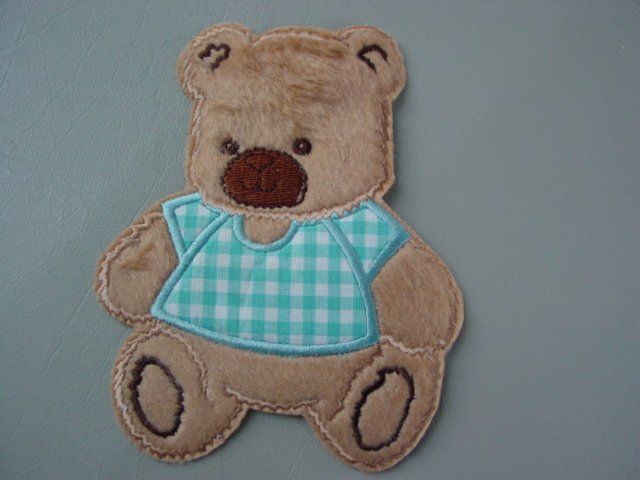 EMBROIDERED BABY BEAR BLUE IRON ON APPLIQUE PLUSH PATCH  