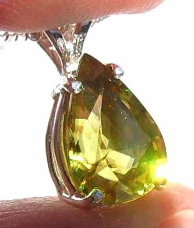 96ct. Green Sphene Pear Cut RAINBOW SPARK Pendant SS  