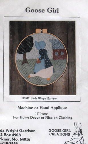 14 hoop applique pattern GOOSE GIRL sunbonnet vtg  