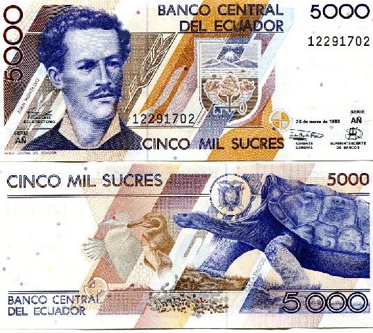 ECUADOR 5000 Sucres 1999 P 128c UNC Galapagos Turtle  