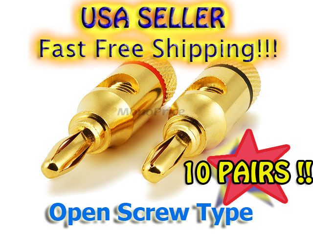 GOLD SPEAKER BANANA PLUG CONNECTOR OPEN SCREW 10 PAIRS  