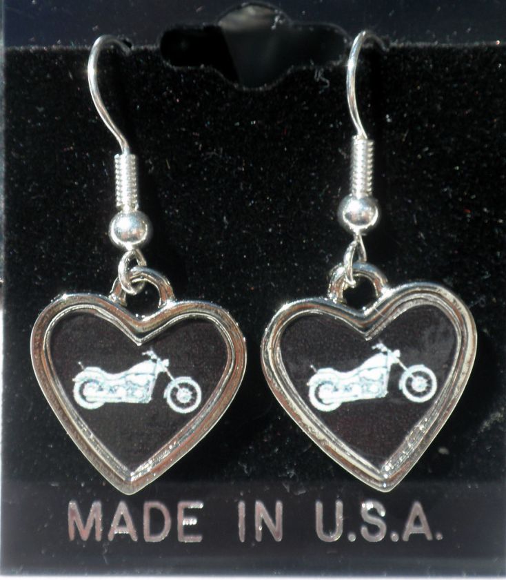 HogWild4u Black Heart Motorcycle CZ drop earrings  