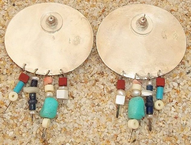 Huge GFMW Ox Bone Turquoise Sterling Dangle Earrings  