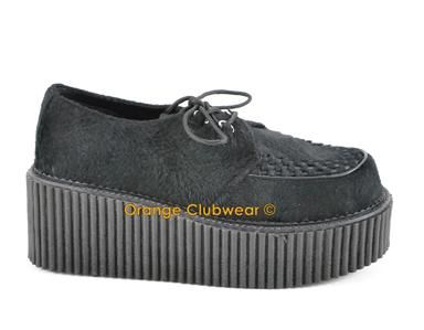 DEMONIA CREEPER 202 Womens Fuzzy Black Platform Creepers Casual Rave 