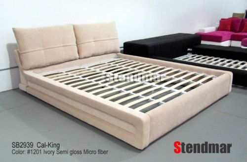 CAL KING MODERN IVORY MICROFIBER PLATFORM BED SB2939  