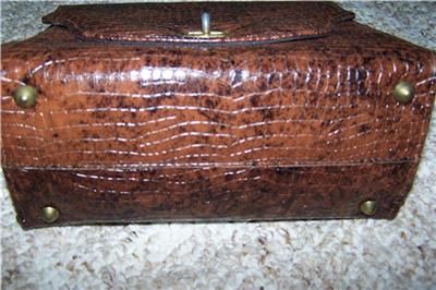 Vintage 60s Brown Faux Alligator Handbag Purse  