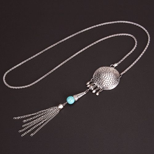 NEW Elegant Fish with a turquoise Pendant necklace  