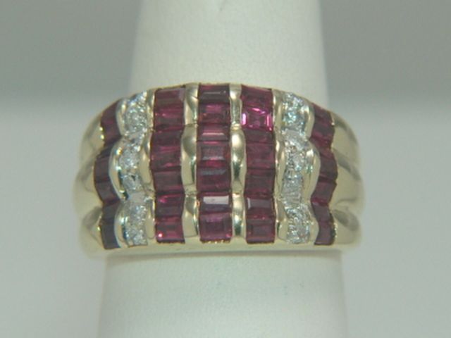 14K Yellow Gold 2.45ct Ruby & .28ct Diamond Wide Band Ring  