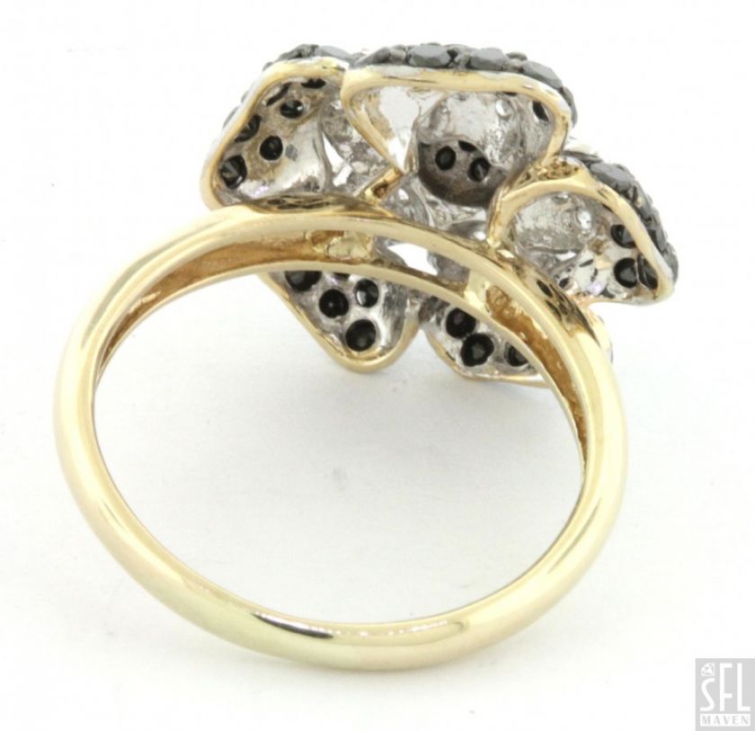 14K GOLD 1.19CT WHITE/BLACK DIAMOND CLUSTER FLOWER COCKTAIL RING SIZE 