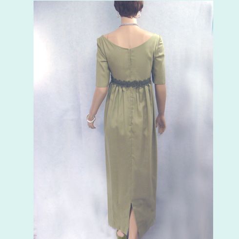 AUTHENTIC, RARE FIND, VINTAGE 50s TO 60s OLIVE LINEN EMPIRE DANCE GOWN