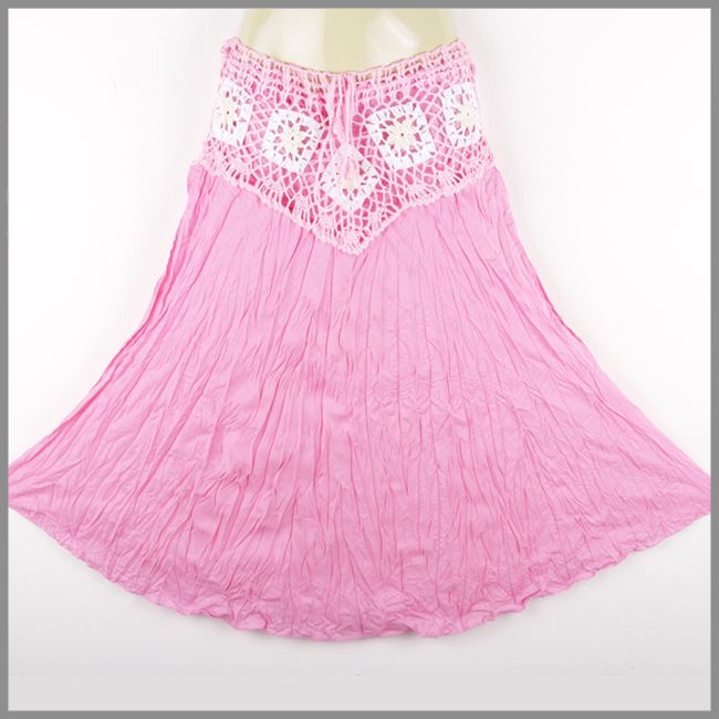 sk0101p Hippy Hippie Boho Gypsy Crochet Skirt Long Pink  