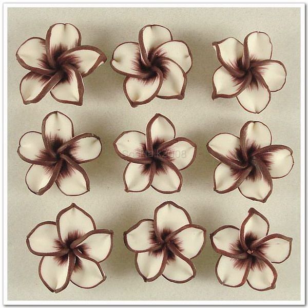   Color Polymer Clay Fimo White Petals Plumeria Flower Beads 20mm  