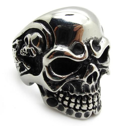 Mens PUNK gothic biker skeleton silver stainless steel cool skull 