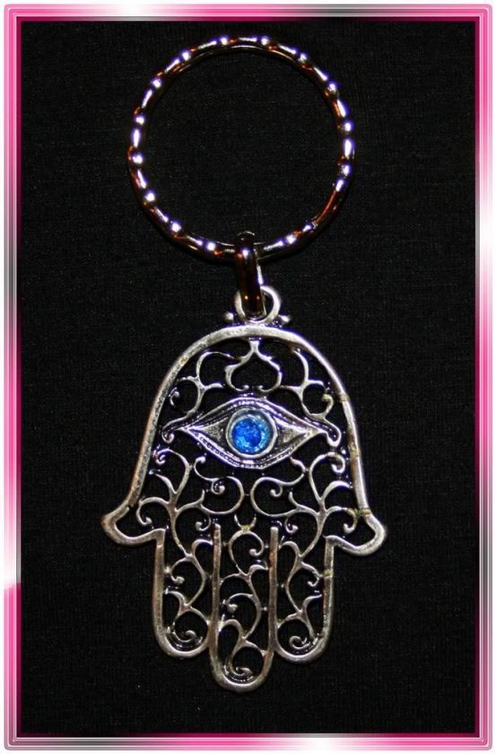 Silver Hamsa   Blue Eye Gem Evil Eye Key Chain Prayer 1  